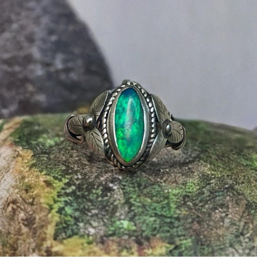 Black Opal Sterling silver ring